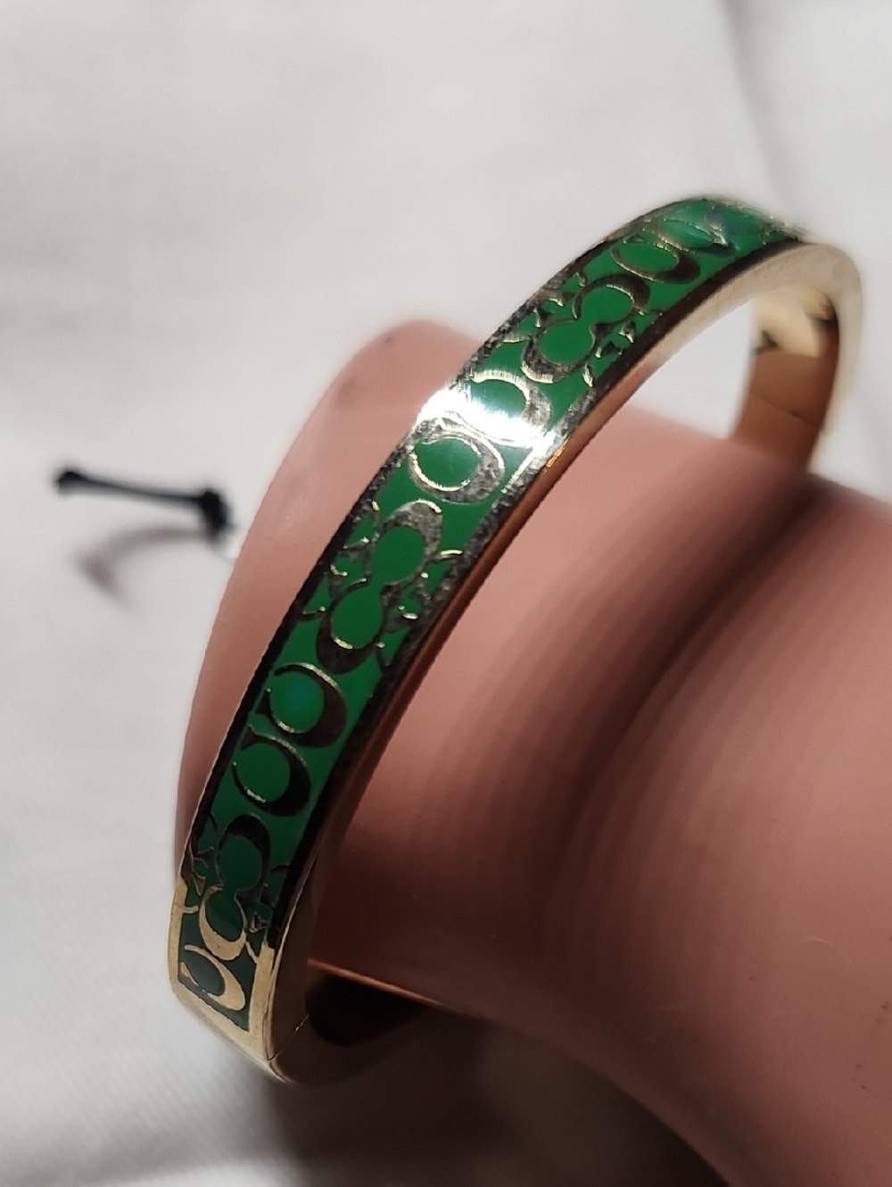 Coach Gold-Tone Bangle with Green Enamel Signature Link